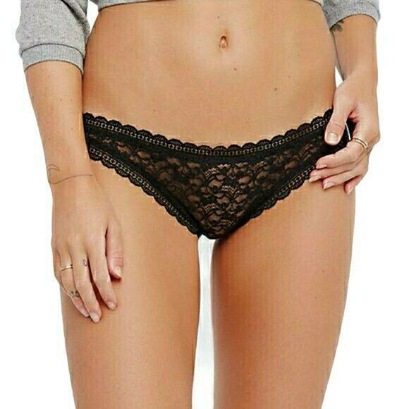 FREE PEOPLE sheer Lace Tanga Undies cheeky panties lingerie in black Size L NEW - Picture 2 of 5